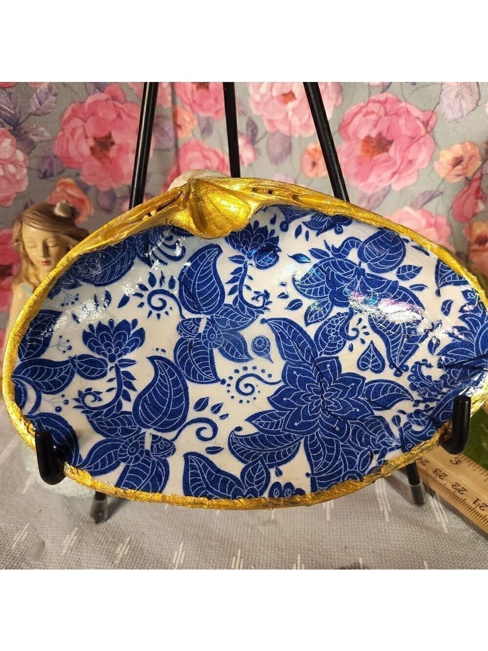 DECOUPAGE CLAM SHELL TRINKET DISH